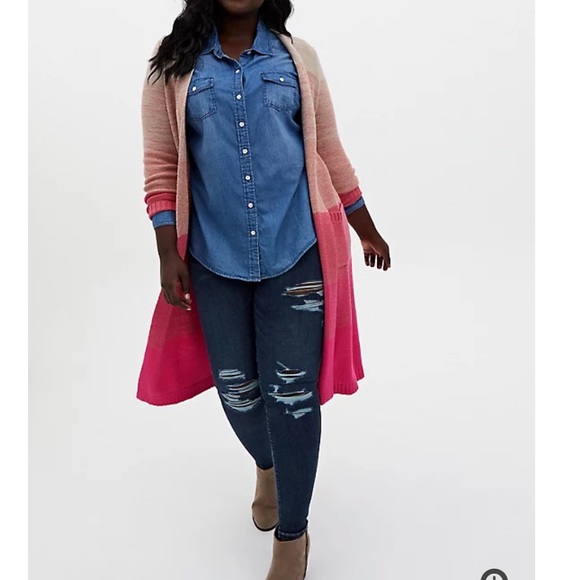 TORRID pink ombré striped slouchy duster sweater - Picture 2 of 8